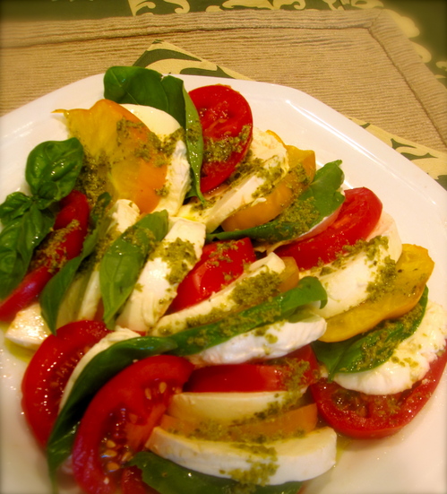 lampman, caprese salad with pesto oil