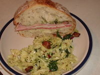 Thumbnail image for Bilyeu Garlic Bread Sub and Spinach-Bacon Pasta Salad.JPG
