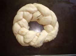 Bilyeu Round Challah Braid on Baking Sheet.JPG