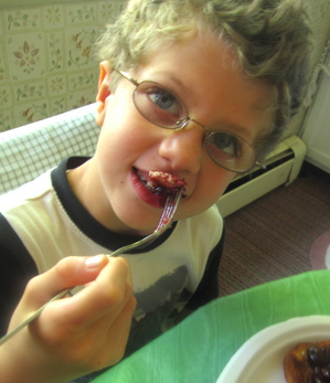 lampman, Kale eating french toast with traverse city cherry sauce