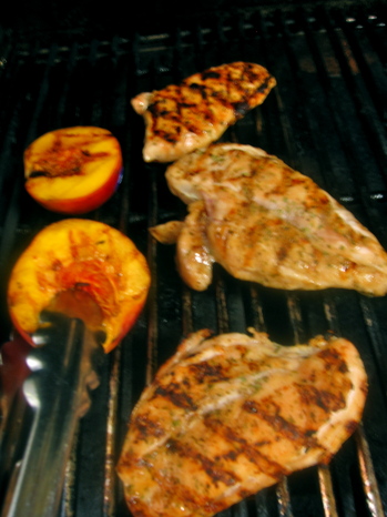 lampman, grilling chicken and peaches
