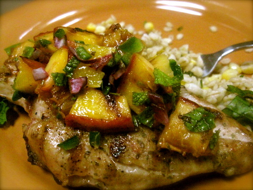 lampman, grilled chicken breasts with grilled peach salsa