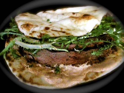 lampman, grilled masala flank steak in a tandoori wrap