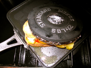lampman, grilled, pressed tomato-mozzerella sandwich w/weights