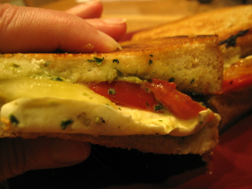lampman, grilled, pressed tomato-mozzerella sandwich