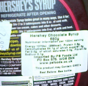 Borden - Hershey's syrup with GMO label