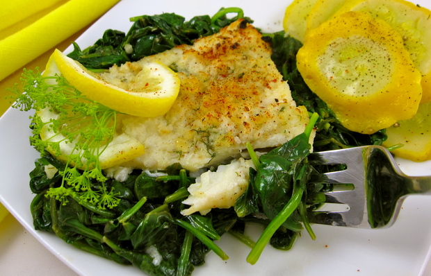 lampmancrispybakedcodwithlemondillspinach.JPG