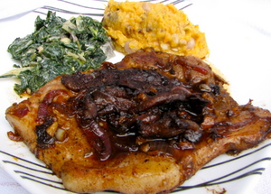 ThreeBoys-Balsamic-Braised-Pork-Steak-Creamed-Greens-Mashed-Bean-sweet-potato-Tantre-Farm-Old-Pine-Farm-Community-Supported-Agriculture