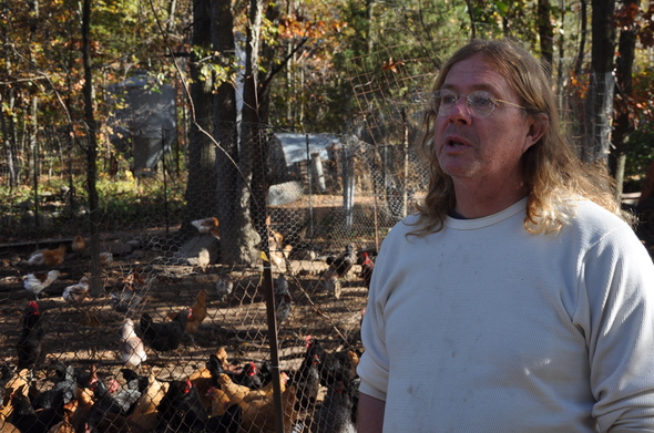 Borden - John Harnois in front of his hens