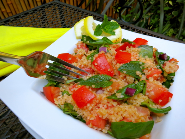 Tomato-Bulgur Sunshine Salad accompanies dishes from the grill, or ...