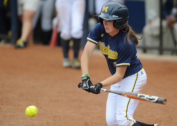 Michigan sophomore Lyndsay Doyle hits the ball during the second  game of three against Purdue on Saturday afternoon. Angela J. Cesere | AnnArbor.com