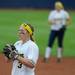  Michigan infielder Amanda Chidester waits for the pitch from first base. Angela J. Cesere | AnnArbor.com

