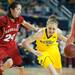 Wolverines Madison Ristovski drives the ball past Cornhuskers Rachel Theriot during the second half of their game Thursday night.
Courtney Sacco I AnnArbor.com   