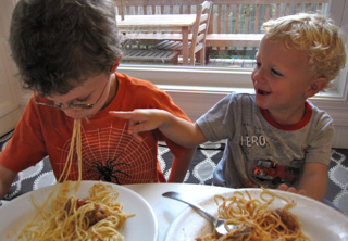 lampman; kids eating spaghetti