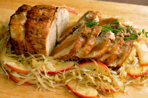 Beer-Braised Pork Loin Roast with Apple-Kraut a toothsome dish with a ...