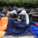 A group of ten students rest their backs against each other to stay warm and get some sleep while waiting in line by the Michigan Union. They arrived around 11:30 pm last night. Angela J. Cesere | AnnArbor.com
