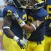 Junior wide receiver Roy Roundtree, right, celebrates with junior running back Vincent Smith after Smith scored a touchdown during the football game against San Diego State at Michigan Stadium on Sept. 24, 2011. Angela J. Cesere | AnnArbor.com