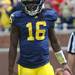 Michigan junior quarterback Denard Robinson holds the ball after scoring a touchdown during the football game against San Diego State at Michigan Stadium on Sept. 24, 2011. Angela J. Cesere | AnnArbor.com