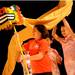 11-year-old Julianne Yang, left, and 12-year-old Olivianna Calmes hold the dragon during the performance of the Story of Dragon. Angela J. Cesere | AnnArbor.com
