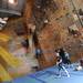 Ronnie Dickson, left, the instructor for First Climb, demonstrates climbing with his prosthetic leg. Angela J. Cesere | AnnArbor.com