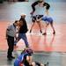 Wisconsin girls wrestling team member Jamie Reif, lower left, wrestles with Iowa girls wrestling team member Justice Losee during a high school age bracket wrestling match at the United States Girls' Wrestling Association National Championships tournament at Eastern Michigan University. Angela J. Cesere | AnnArbor.com 