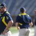 Michigan men's lacrosse head coach John Paul watches from the sidelines. Angela J. Cesere | AnnArbor.com
