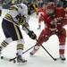 Michigan forward Alex Guptill fights for the puck with Miami of Ohio defenseman Steven Spinell. Angela J. Cesere | AnnArbor.com
