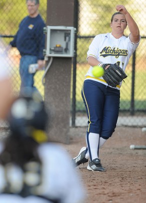 Michigan freshman pitcher Haylie Wagner warms up before the softball game against Eastern Michigan on Wednesday evening. Angela J. Cesere | AnnArbor.com