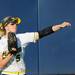 Michigan senior outfielder Bree Evans throws the ball in. Angela J. Cesere | AnnArbor.com
