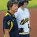 Michigan head coach Carol Hutchins, left, talks with short stop Am Knapp as EMU changes pitchers. Angela J. Cesere | AnnArbor.com
