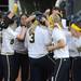 Michigan first baseman Amanda Chidester is congratulated by teammates after hitting a home run. Angela J. Cesere | AnnArbor.com
