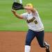Michigan 2nd baseman Ashley Lane catches a hit to the infield. Angela J. Cesere | AnnArbor.com
