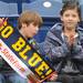 Ann Arbor residents Phoenix Tanguay, age 7, left, and his sister Attie, age 11, cheer during the Michigan softball game against Penn State. Angela J. Cesere | AnnArbor.com
