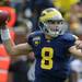 Redshirt freshman Russell Bellomy looks for a pass during the Michigan football spring game. Angela J. Cesere | AnnArbor.com
