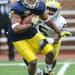 MIchigan senior wide receiver Jeremy Gallon runs away from sophomore defensive back Raymon Taylor.  Angela J. Cesere | AnnArbor.com
