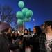 Adrian college students Krystle Preston, right, Jamie Hollingshead, second from right, Ariane Hernandez, second from left, Chellsey Howe, left, and U-M student Matt Combs, center, hold turquoise balloons to release for the Take Back the Night rally in Ann Arbor. Turquoise is worn by people to raise awareness of sexual assault. Angela J. Cesere | AnnArbor.com
