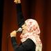 Yemeni Nobel Prize Winner Tawakkul Karman leads the auditorium in a chant many protestors in the Middle East sing for peace and freedom. Angela J. Cesere | AnnArbor.com