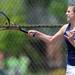 Saline's Kelsey Pelletier returns the ball in the 2 doubles match against Huron at a tournament at Pioneer High School on Wednesday afternoon. Angela J. Cesere | AnnArbor.com