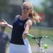 Saline's Mary Hanna hits the ball in the 1 singles match against  Skyline's Danielle Mitroi at a tournament at Pioneer High School on Wednesday afternoon. Angela J. Cesere | AnnArbor.com