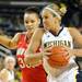 Ohio State center Ashley Adams, left, tries to chase down Michigan center RAchel Sheffer as she moves down the court. Angela J. Cesere | AnnArbor.com