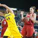 Wolverines Rachel Sheffer looses the ball after Cornhuskers Rachel Theriot knocks it out of her hands during the second half of their game Thursday night.
Courtney Sacco I AnnArbor.com    
