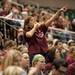 A Dexter Drreadnoaughts fan cheers form the stands during the fourth quarter of Class A girls state semi-finals healed at the Breslin Center in East Lansing Friday Mar. 15th.
Courtney Sacco I AnnArbor.com  