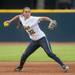 Wolverines freshmen Sierra Romero throws the ball to fist base during the second inning of their game against Valparaiso Friday May 17.
Courtney Sacco I AnnArbor.com    