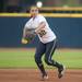 Wolverines freshmen Sierra Romero throws the ball to fist base for an out during the third inning of their game against Valparaiso Friday May 17.
Courtney Sacco I AnnArbor.com    