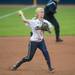 Wolverines senior Amy Knapp throws the ball to first for an out  during the fifth inning of their game against Valparaiso Friday May 17.
Courtney Sacco I AnnArbor.com    