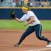 Wolverines freshmen Lauren Connell catches the ball at first for an out during the sixth inning of their game against Valparaiso Friday May 17.
Courtney Sacco I AnnArbor.com    