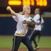 Wolverines senior Amy Knapp throws the ball to first for an out  during the seventh inning of their game against Valparaiso Friday May 17.
Courtney Sacco I AnnArbor.com    