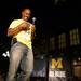 Former Michigan Wolverine Desmond Howard smiles as he leaves the stage during a pep rally held at the Diag Friday, Sept. 6, the night before the Michigan Wolverines take on Notre Dame at Michigan Stadium.
Courtney Sacco I AnnArbor.com  
