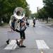 Members of the Michigan marching band cross the street as they walk to practice the morning of the Michigan Wolverines plays Notre Dame at Michigan Stadium, Saturday, Sept. 7. 
Courtney Sacco I AnnArbor.com 