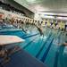 Adam Whitener dives in to the pool at the start of  the men's 50 yard freestyle race against Pioneer Thursday Jan. 10.
Courtney Sacco I AnnArbor.com  